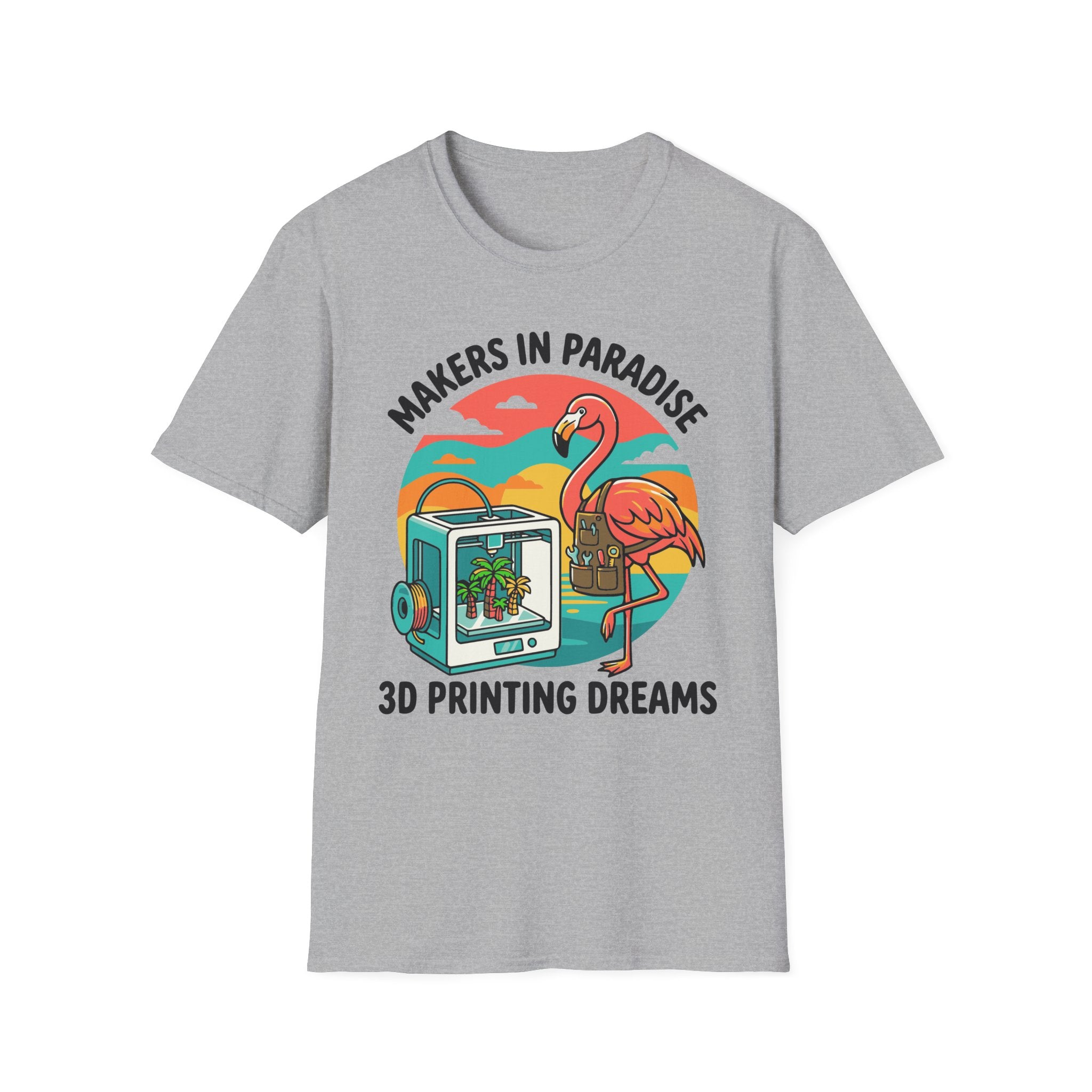 Makers in Paradise 3D Printing Dreams T-Shirt | Flamingo 3D Printer Design