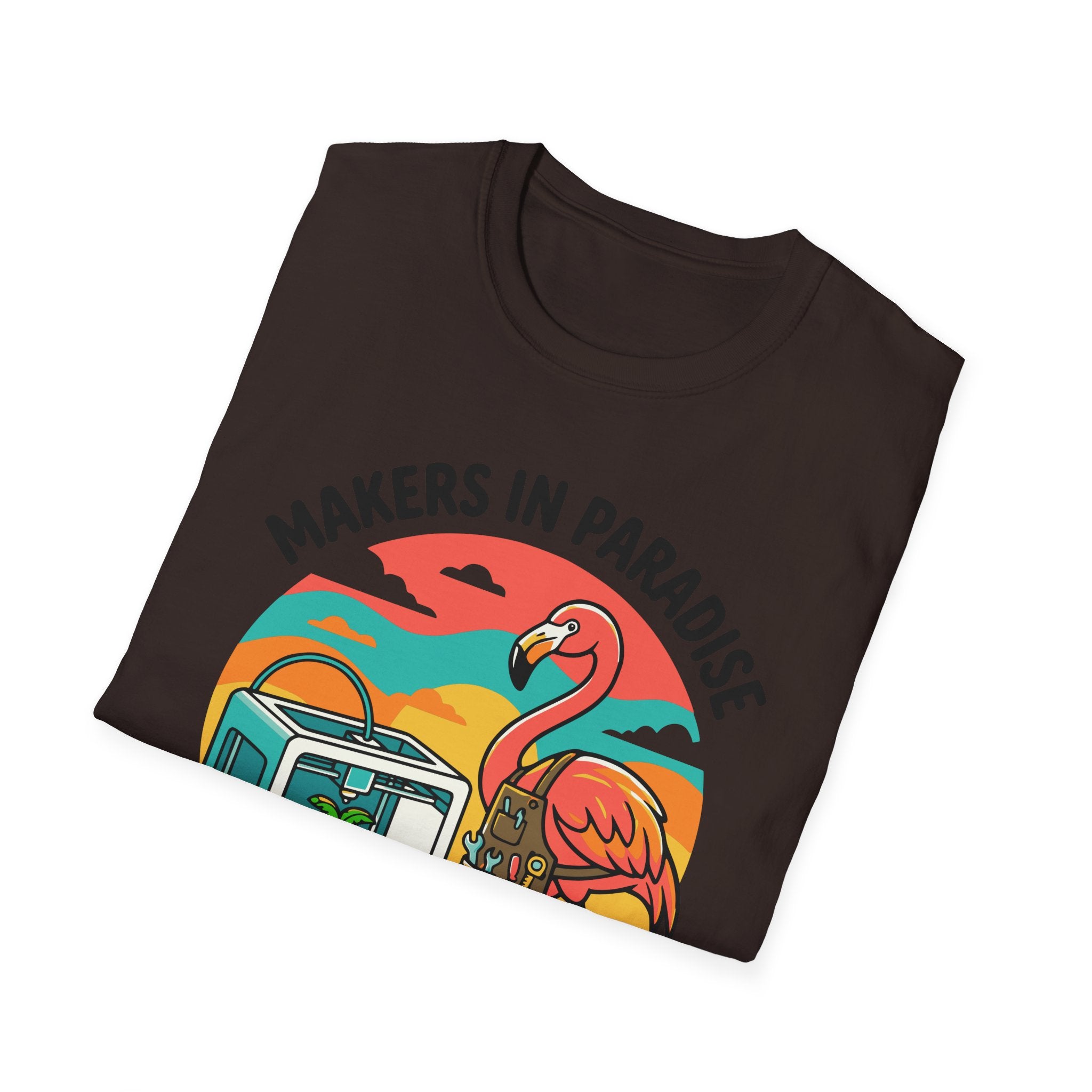 Makers in Paradise 3D Printing Dreams T-Shirt | Flamingo 3D Printer Design