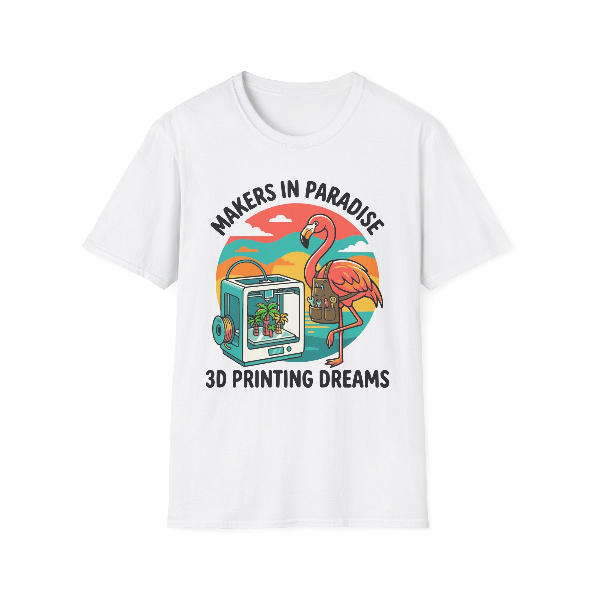 Makers in Paradise 3D Printing Dreams T-Shirt | Flamingo 3D Printer Design