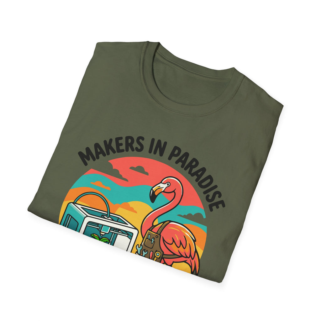 Makers in Paradise 3D Printing Dreams T-Shirt | Flamingo 3D Printer Design