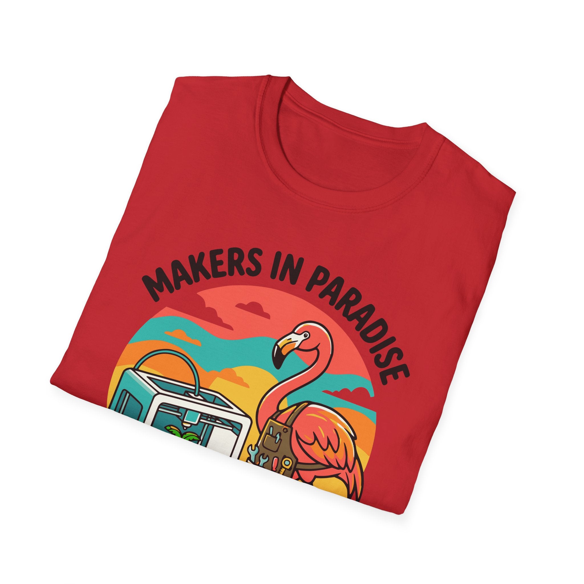 Makers in Paradise 3D Printing Dreams T-Shirt | Flamingo 3D Printer Design