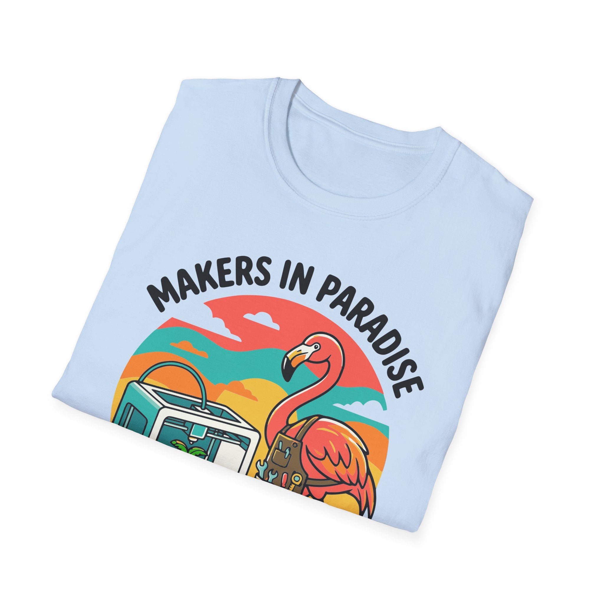 Makers in Paradise 3D Printing Dreams T-Shirt | Flamingo 3D Printer Design