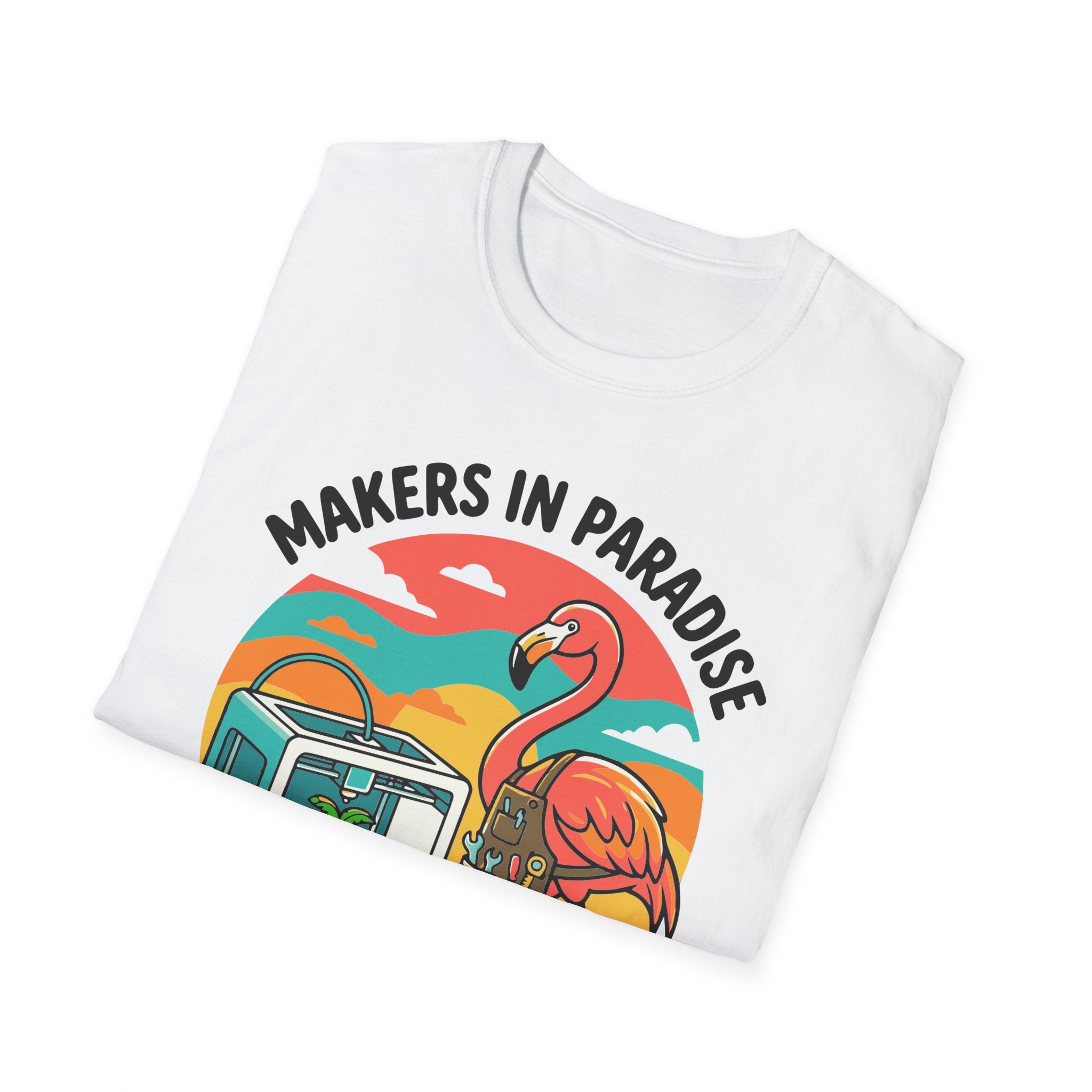 Makers in Paradise 3D Printing Dreams T-Shirt | Flamingo 3D Printer Design